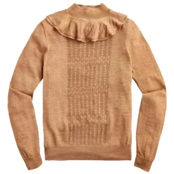 J. Crew Wool Ruffle Mock Neck‎ Pointelle Sweater Holiday Coquette Boho Sz XS - Picture 1 of 9